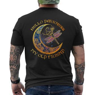 Hello Darkness My Old Friend Crescent Moon Dragonfly Men's T-shirt Back Print - Monsterry CA