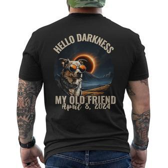 Hello Darkness My Old Friend Dog With Solar Eclipse Glasses Men's T-shirt Back Print | Mazezy