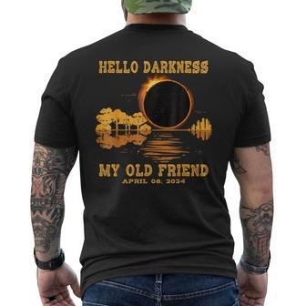 Hello Darkness My Old Friend Eclipse 2024 April 8Th Totality Men's T-shirt Back Print | Mazezy