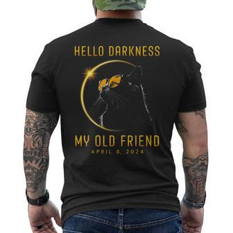 Hello Darkness My Old Friend Solar Eclipse 2024 Cat Lovers Men's T-shirt Back Print | Mazezy