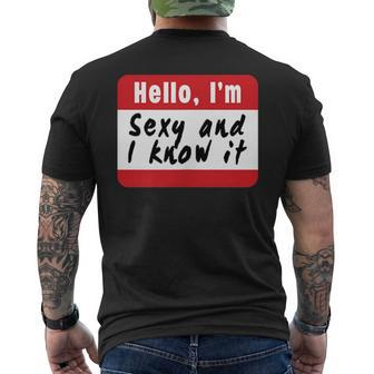 Hello I'm Sexy And I Know It Name Tag Men's T-shirt Back Print - Seseable
