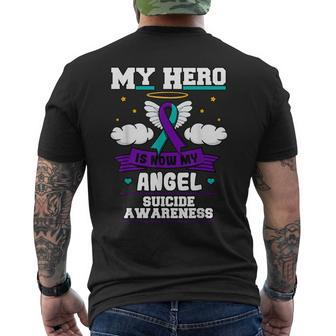 My Hero Is Now My Angel Suicide Purple Turquoise Semicolon Men's T-shirt Back Print - Monsterry AU