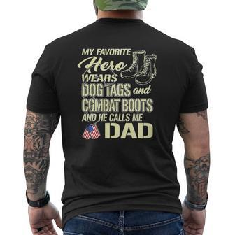 Hero Wears Dog Tags Combat Boots Proud Army Dad Father Mens Back Print T-shirt | Mazezy