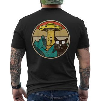 Herren Kurzärmliges Herren-T-Kurzärmliges Herren-T-Shirt mit Alien-UFO-Katzen, Vintage-Stil, Lustiges Design - Seseable