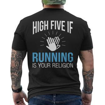 High Five If Running Is Your Religion Men's T-shirt Back Print | Mazezy