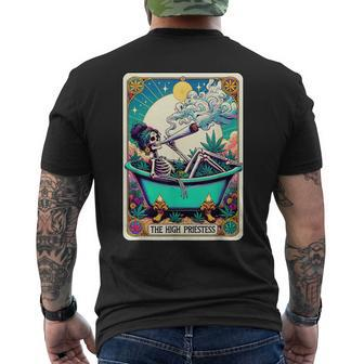 The High Pries-Tess Tarot Card 420 Cannabis Witchy Skeleton Men's T-shirt Back Print - Seseable