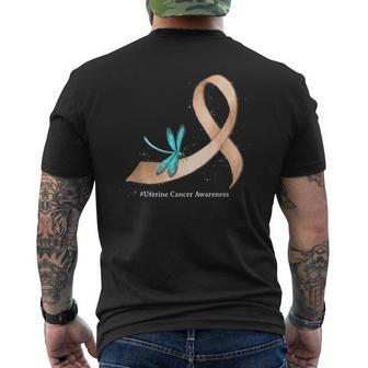 Hippie Dragonfly Peach Ribbon Uterine Cancer Awareness Mens Back Print T-shirt - Thegiftio UK