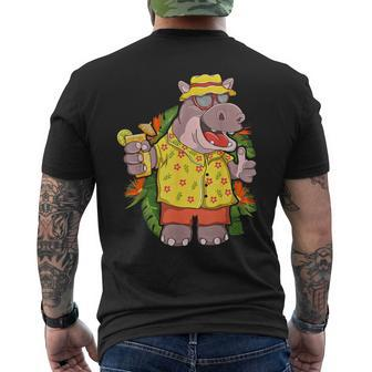 Hippo In Hawaiian Outfit And Shades Vacation Men's T-shirt Back Print - Monsterry UK