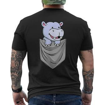 Hippo In Pocket Hippopotamus Men's T-shirt Back Print - Monsterry