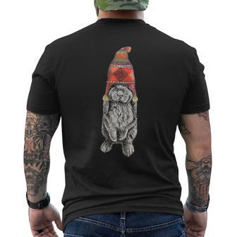 Hipster Lop Eared Bunny Rabbit Wearing Winter Peruvian Hat Men's T-shirt Back Print | Mazezy AU