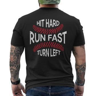 Hit Hard Run Fast Turn Left Baseball Player Boys Men's T-shirt Back Print - Monsterry AU