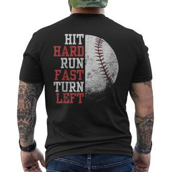 Hit Hard Run Fast Turn Left Baseball Player Fan Men's T-shirt Back Print | Seseable CA