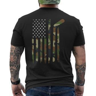 Hockey American Flag Camo Us Patriotic Hockey Player Men's T-shirt Back Print - Monsterry