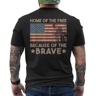 Home Of The Free Because Of The Brave Vintage American Flag Men's T-shirt Back Print - Monsterry
