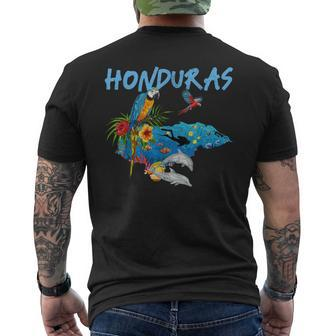 Honduras Map Nature Parrot Scuba Diving Souvenir Pride Men's T-shirt Back Print - Seseable