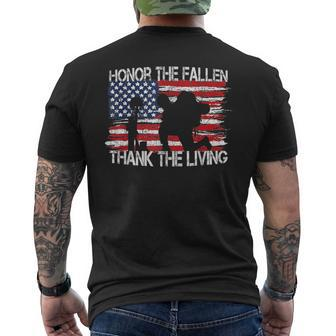 Honor The Fallen Thank The Living Memorial Day Veteran Flag Men's T-shirt Back Print - Monsterry AU