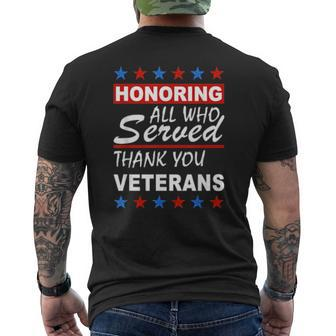 Honoring All Who Served Thank You Veterans Day Mens Back Print T-shirt | Mazezy