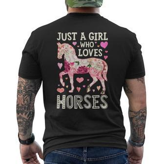 Horse Just A Girl Who Loves Horseback Riding Farm Flower Men's T-shirt Back Print | Mazezy