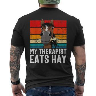 Horse Lover Equestrian Therapist Eats Hay Horse Men's T-shirt Back Print - Seseable