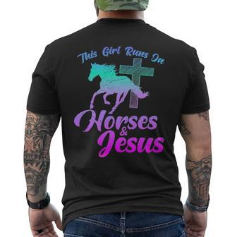 Horse Riding This Girl Runs Horses & Jesus Christian Men's T-shirt Back Print | Mazezy