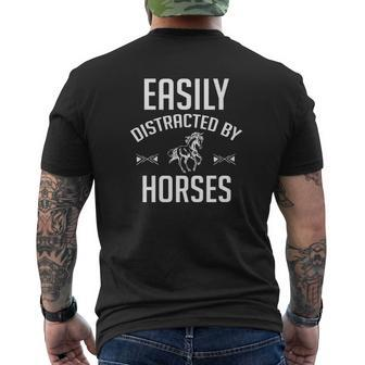 Horses Vintage Easily Distracted By Horses Riding Tee Mens Back Print T-shirt - Seseable