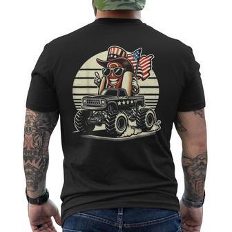 Hotdog Riding Monster Truck 4Th Of July Usa Flag Cute Hotdog Men's T-shirt Back Print - Monsterry DE