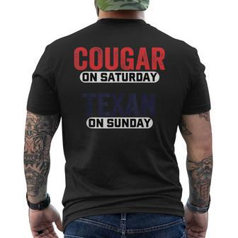 Houston Gameday Football Cougar On Saturday Texan On Sunday Men's T-shirt Back Print - Thegiftio