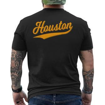 Houston Sports Script Cursive Classic Texas Flag Swoosh Men's T-shirt Back Print - Monsterry CA