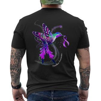 Hummingbird Holding Purple Ribbon Overdose Awareness Men's T-shirt Back Print - Monsterry