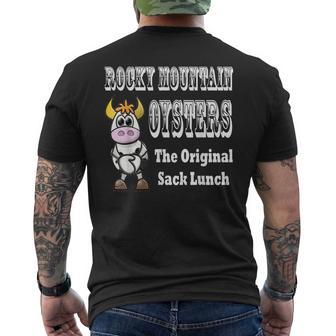 Humorous Rocky Mountain Oysters T Men's T-shirt Back Print - Monsterry