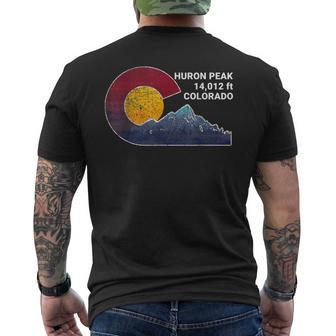 Huron Peak Colorado With Flag Inspired Scene Men's T-shirt Back Print - Monsterry