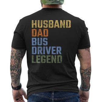 Husband Dad Bus Driver Legend Fathers Day Vintage Retro Men's T-shirt Back Print - Thegiftio UK