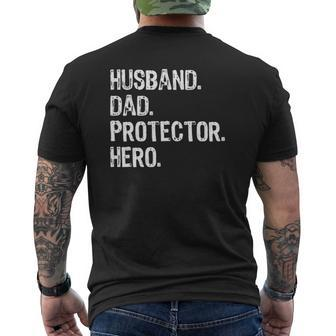 Husband Dad Protector Hero Family Love Matching Mens Back Print T-shirt | Mazezy