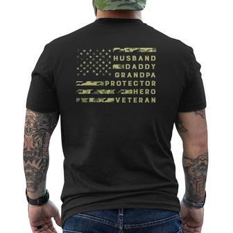 Husband Daddy Grandpa Protector Hero Veteran Usa Flag Mens Back Print T-shirt | Mazezy