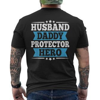 Husband Daddy Protector Hero Dad Papa Vintage Fathers Day Men's T-shirt Back Print - Seseable