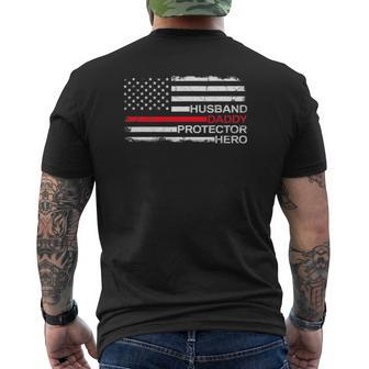 Husband Daddy Protector Hero Father Dad Firefighter Fireman Mens Back Print T-shirt | Mazezy CA