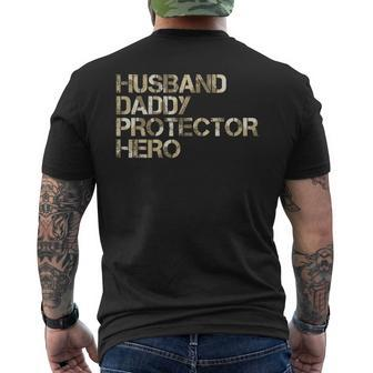Husband Daddy Protector-Hero Fathers Day Camo American Flag Men's T-shirt Back Print - Seseable