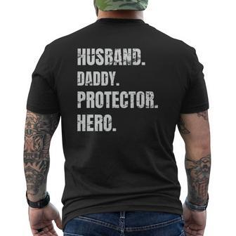 Husband Daddy Protector Hero Father's Day For Dad Mens Back Print T-shirt | Mazezy