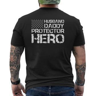 Husband Daddy Protector Hero Father's Day Mens Back Print T-shirt | Mazezy
