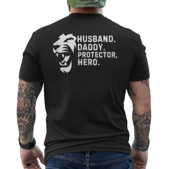 Husband Daddy Protector Hero Fathers Day Lion For Dad Wife Men's T-shirt Back Print - Thegiftio UK