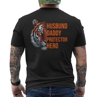 Husband Daddy Protector Hero Father's Day Papa Tiger Dad Men's T-shirt Back Print - Thegiftio UK