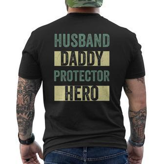 Husband Daddy Protector Hero Father's Day Tee For Dad Wife Mens Back Print T-shirt | Mazezy