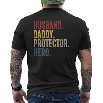 Husband Daddy Protector Hero Fathers Day Vintage Mens Back Print T-shirt | Mazezy