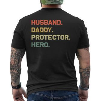 Husband Daddy Protector Hero Fathers Day Retro For Dad Men's T-shirt Back Print - Seseable