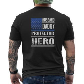 Husband Daddy Protector Hero For Police Officer Premium Mens Back Print T-shirt - Seseable
