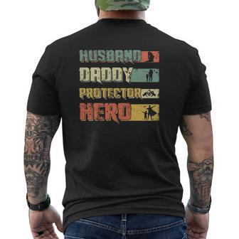 Husband Daddy Protector Hero Retro Vintage Father's Day Mens Back Print T-shirt | Mazezy DE