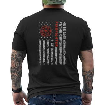 Husband Father Firefighter Hero Firefighter Usa Flag Mens Back Print T-shirt | Mazezy