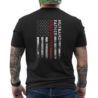 Husband Father Firefighter Thin Red Line American Flag Mens Back Print T-shirt | Mazezy CA