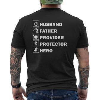 Husband Father Provider Protector Hero Fathers Day Mens Back Print T-shirt | Mazezy DE