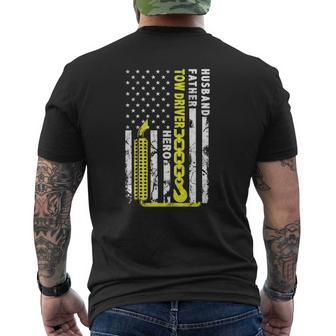Husband Father Tow Driver Hero American Flag Towing Dad Mens Back Print T-shirt | Mazezy
